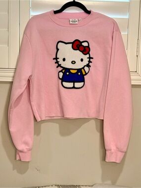 Hello Kitty Light Pink Cropped Crew Sweatshirt with Embroidered Character